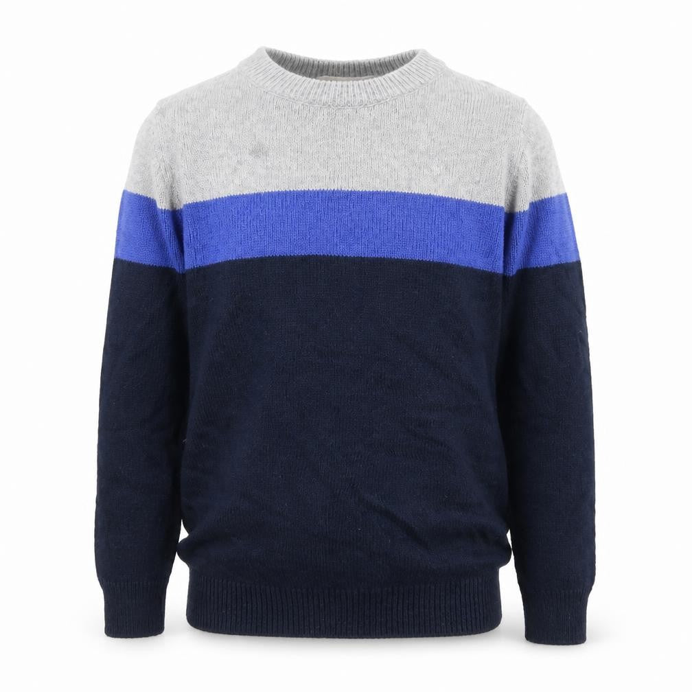 John Lewis Boys Blue Round Neck Striped Cotton Pullover Jumper Size 7 Years Pullover