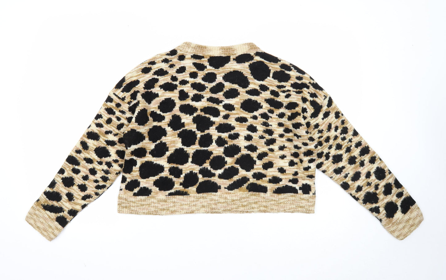 Topshop Womens Brown Roll Neck Animal Print Acrylic Pullover Jumper Size 12