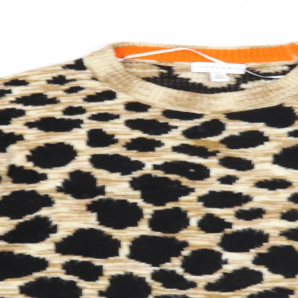 Topshop Womens Brown Roll Neck Animal Print Acrylic Pullover Jumper Size 12