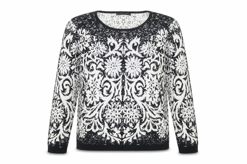 Just Elegance Womens Black Round Neck Floral Viscose Pullover Jumper Size M
