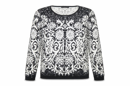 Just Elegance Womens Black Round Neck Floral Viscose Pullover Jumper Size M