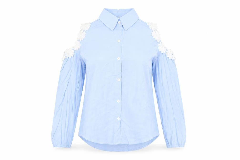 Preworn Womens Blue Polyester Basic Button-Up Size S Collared