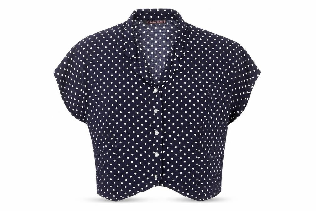 Custom Clothes Womens Blue Polka Dot Viscose Basic Button-Up Size S V-Neck