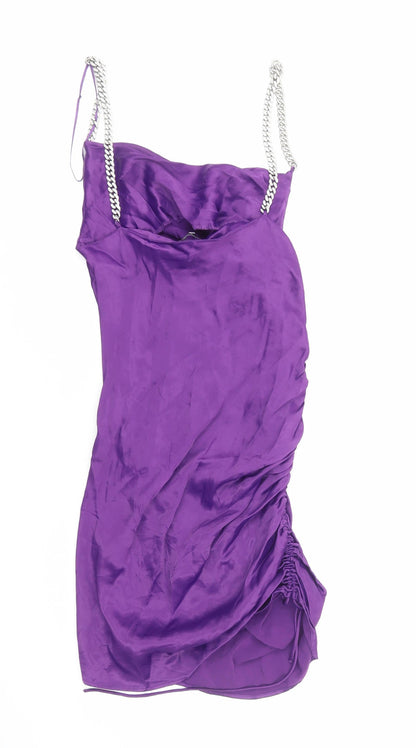 Zara Womens Purple Polyester Sheath Size S Cowl Neck Pullover - Chain Straps