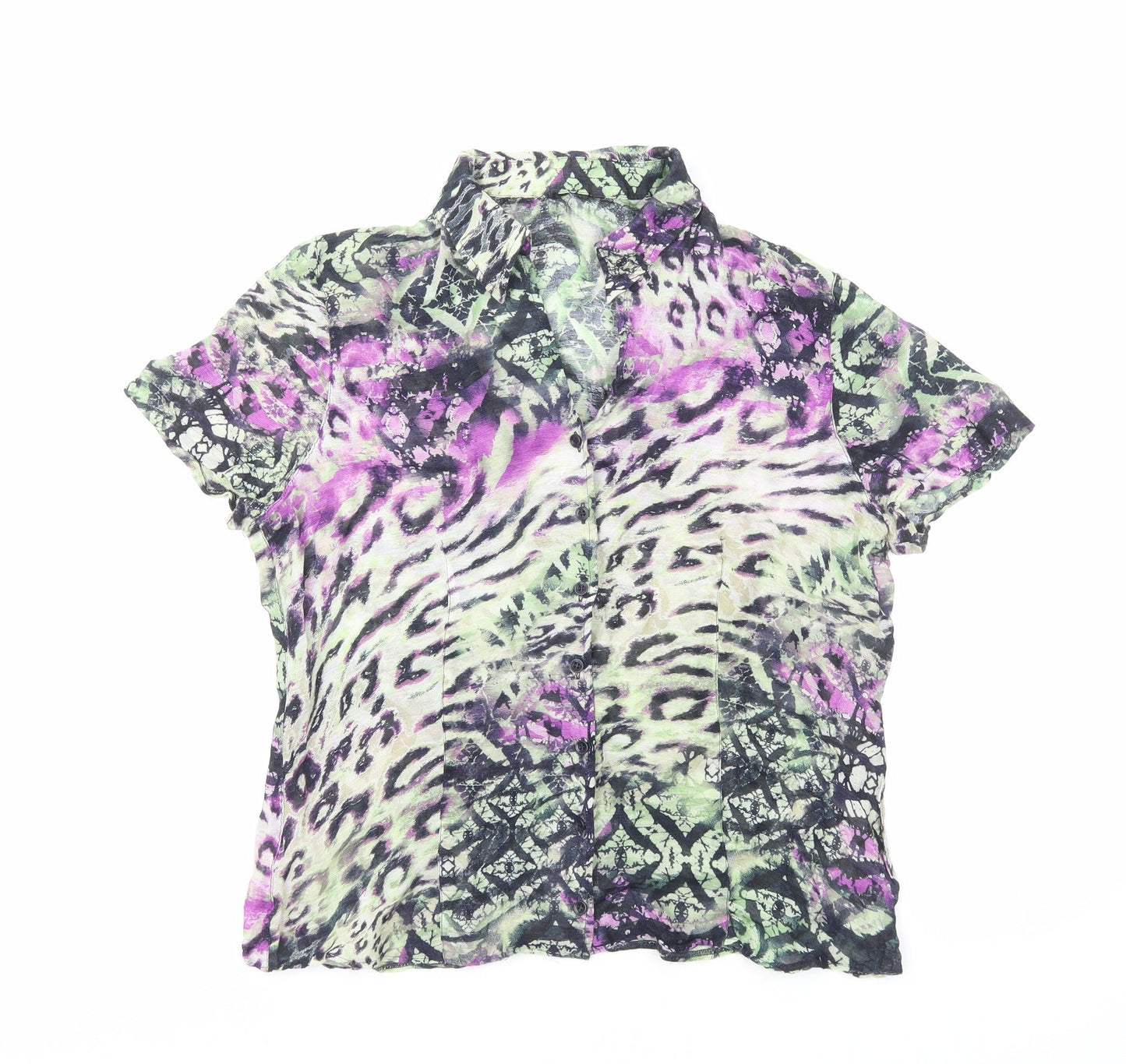 Preworn Womens Multicoloured Geometric Polyester Basic Button-Up Size M Collared