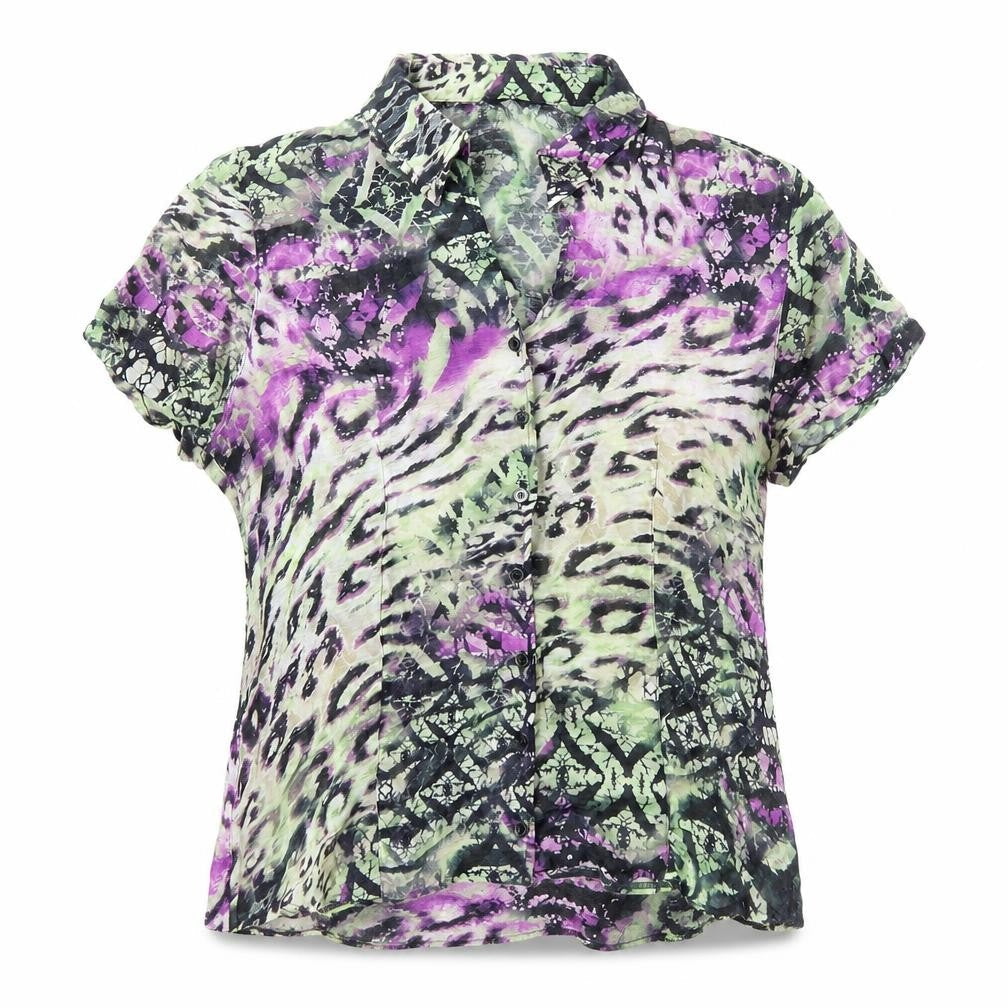 Preworn Womens Multicoloured Geometric Polyester Basic Button-Up Size M Collared