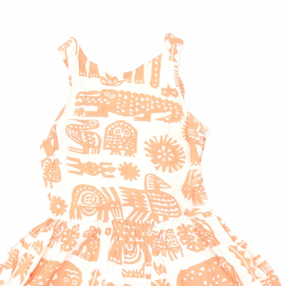 Topshop Womens Orange Geometric Viscose Fit & Flare Size 8 Scoop Neck Zip