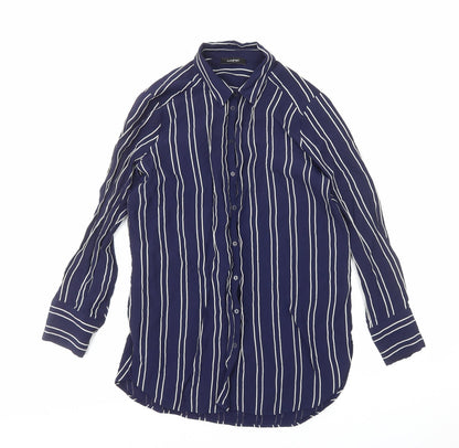 Marks & Spencer Womens Blue Striped Viscose Basic Button-Up Size 12 V-Neck