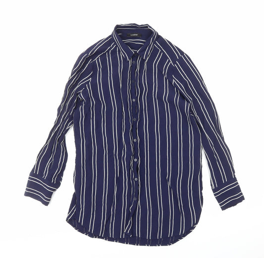 Marks and Spencer Womens Blue Striped Viscose Basic Button-Up Size 12 V-Neck