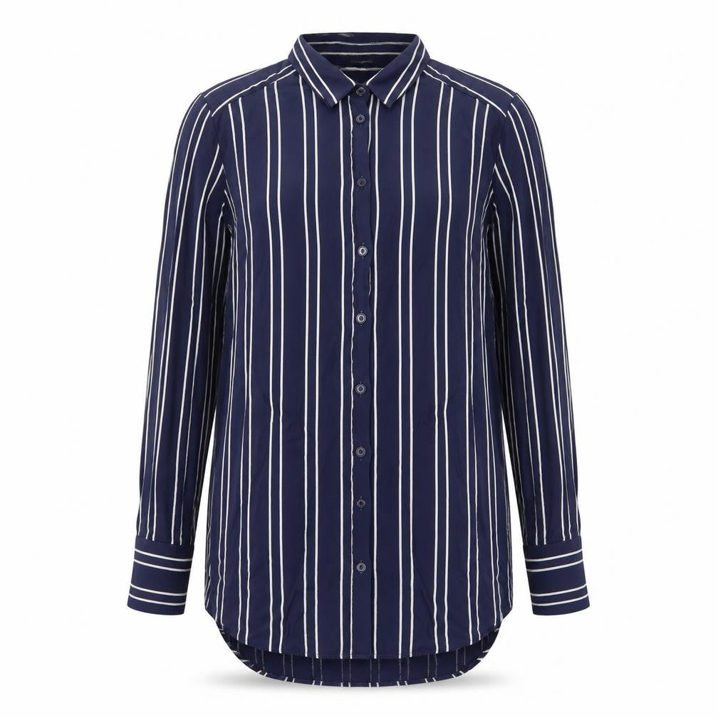 Marks & Spencer Womens Blue Striped Viscose Basic Button-Up Size 12 V-Neck