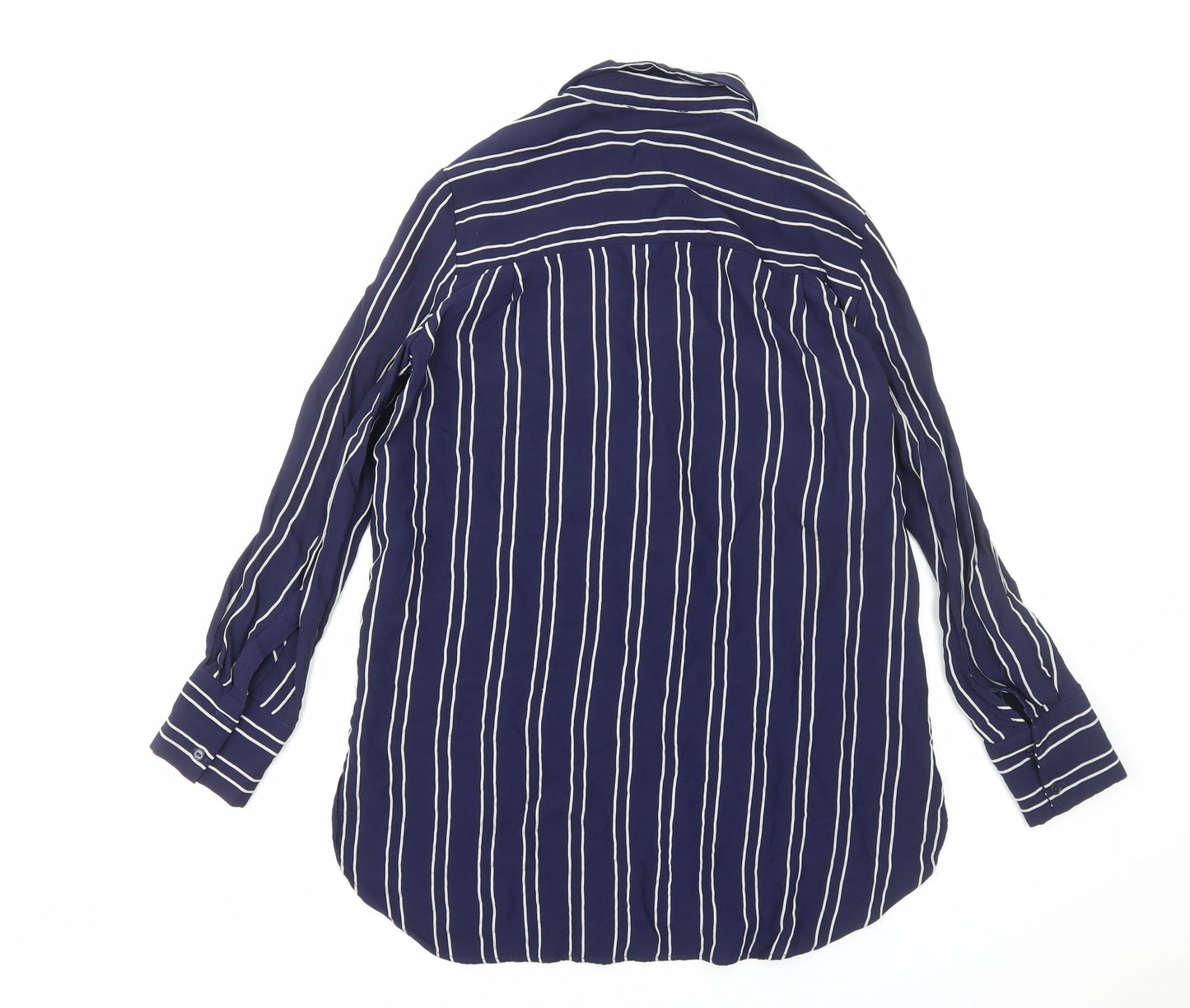Marks and Spencer Womens Blue Striped Viscose Basic Button-Up Size 12 V-Neck