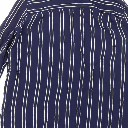 Marks & Spencer Womens Blue Striped Viscose Basic Button-Up Size 12 V-Neck