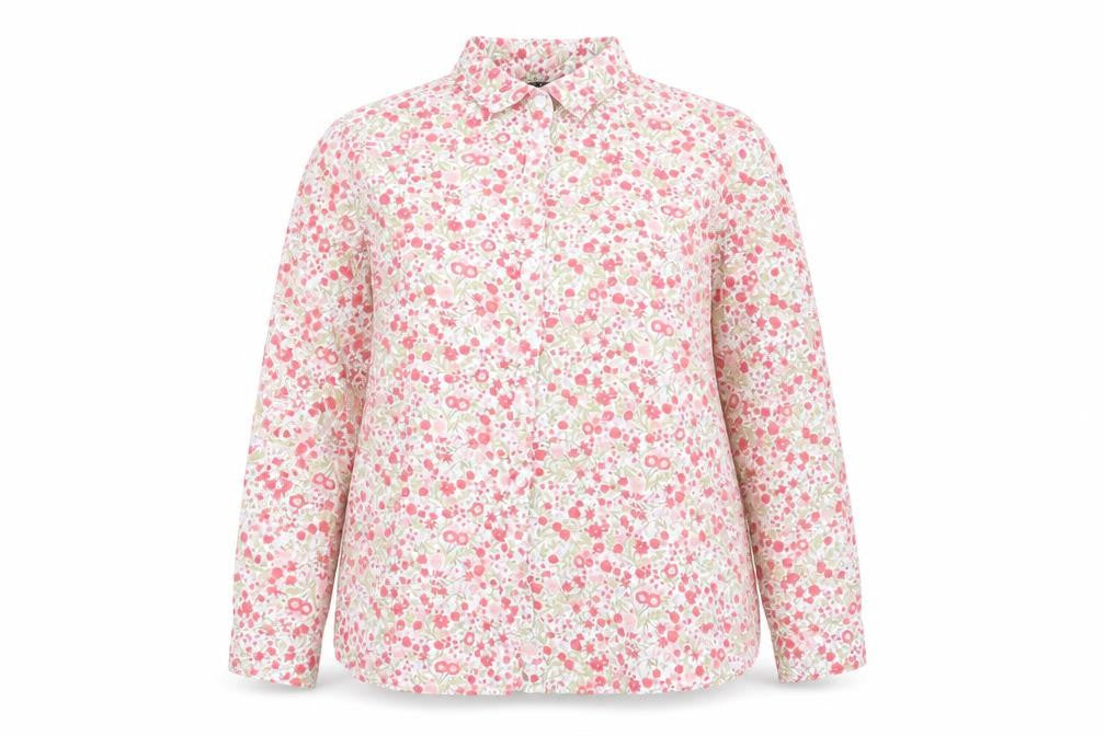 Isle Essentials Womens Pink Floral Viscose Basic Button-Up Size 16 V-Neck