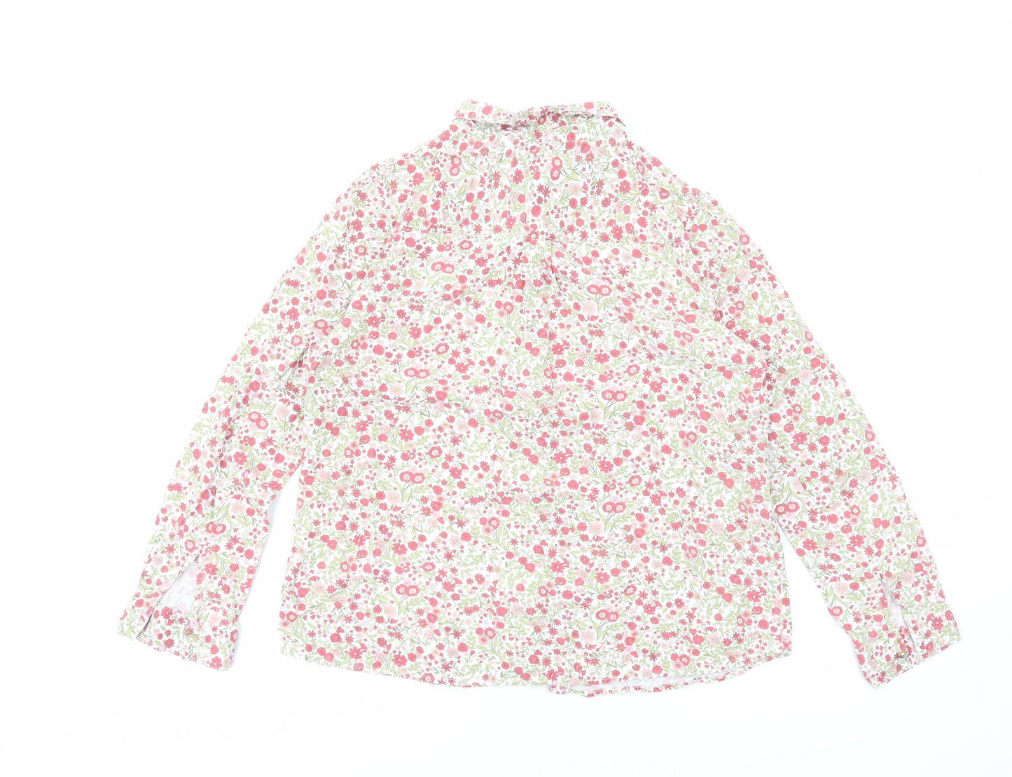 Isle Essentials Womens Pink Floral Viscose Basic Button-Up Size 16 V-Neck