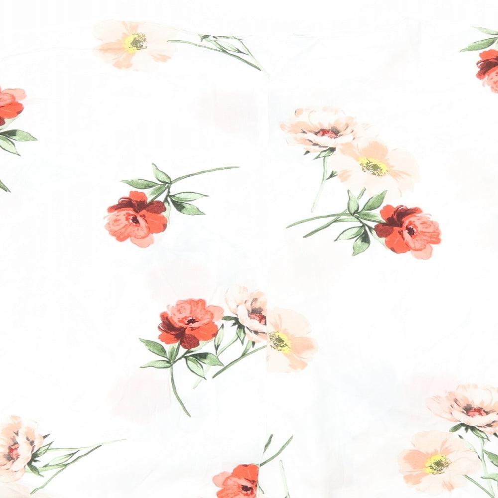 Preworn Womens White Floral Viscose Basic Blouse Size M Scoop Neck - Side Tie Detail