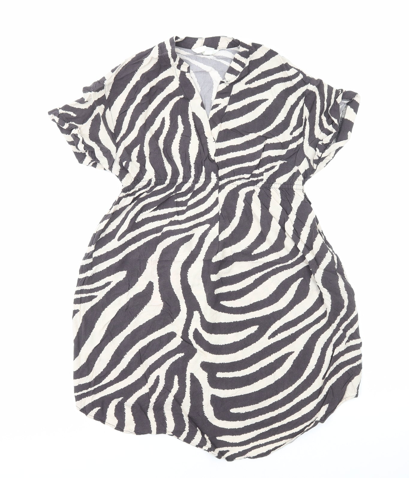 H&M Womens Black Animal Print Viscose Mini Size S V-Neck Pullover - Zebra Print