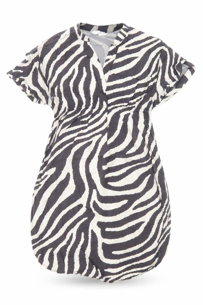 H&M Womens Black Animal Print Viscose Mini Size S V-Neck Pullover - Zebra Print