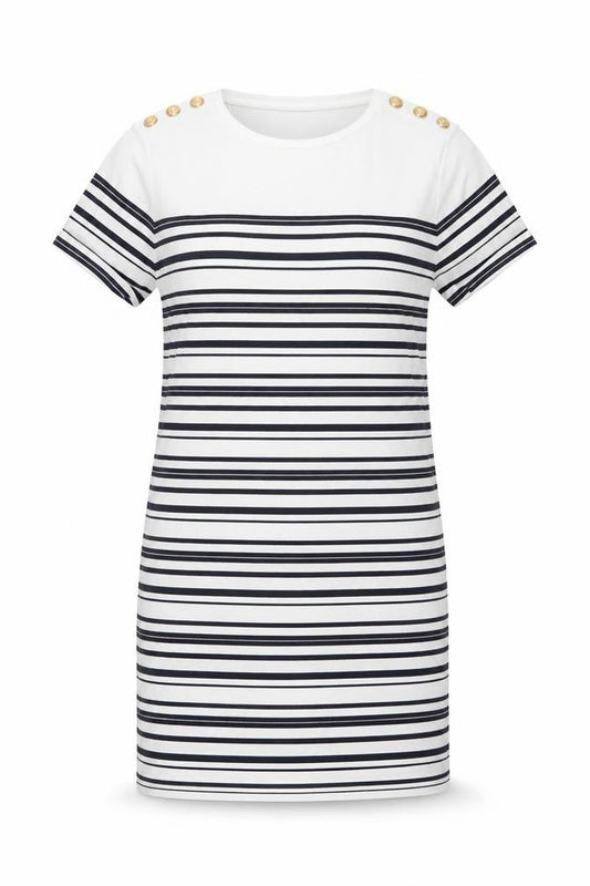 Zara Womens White Striped Polyamide T-Shirt Dress Size XS Round Neck Pullover