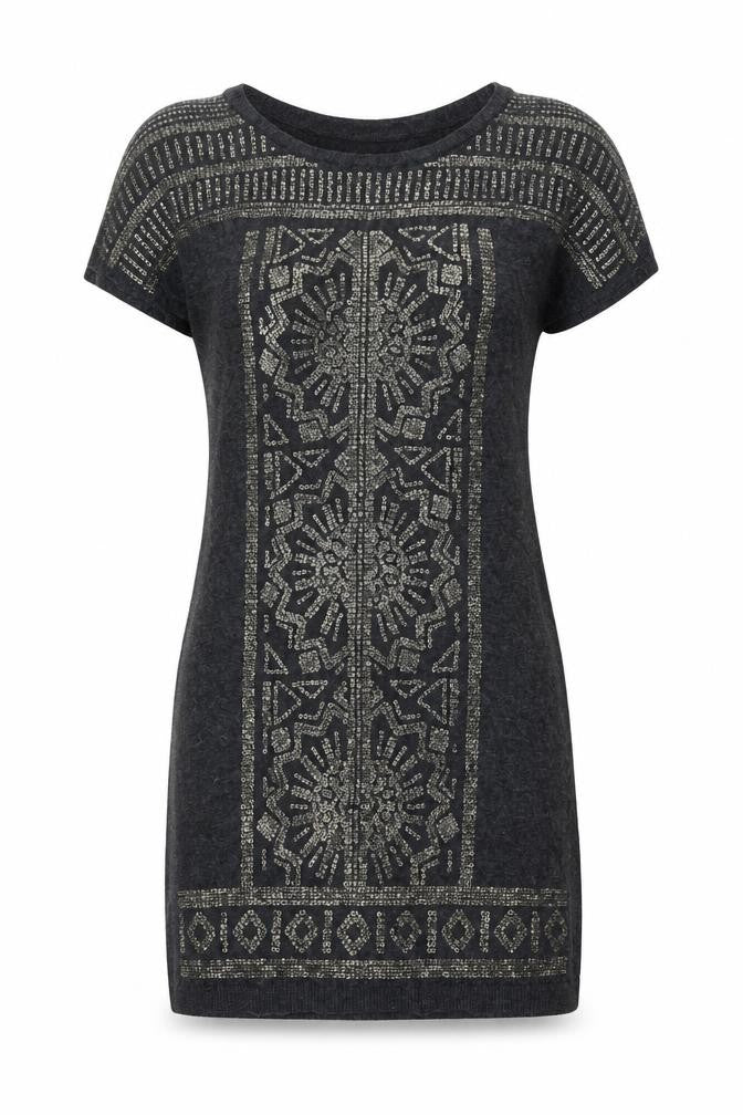 Monsoon Womens Green Geometric Cotton Jumper Dress Size S Scoop Neck Pullover
