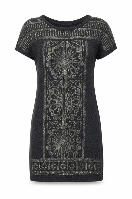 Monsoon Womens Green Geometric Cotton Jumper Dress Size S Scoop Neck Pullover