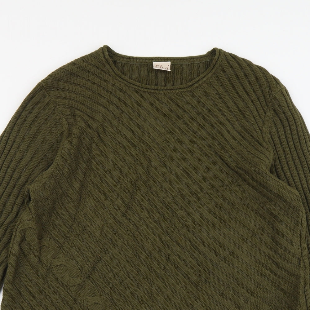 ELVI Womens Green Round Neck Cotton Pullover Jumper Size M