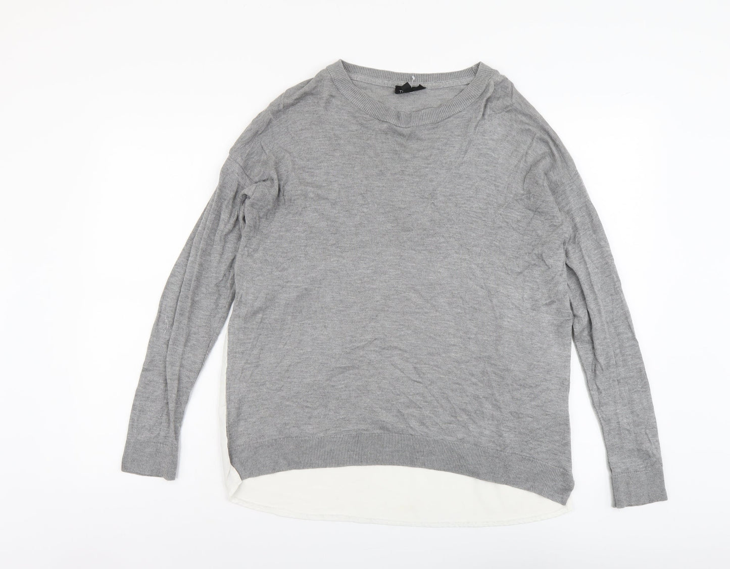 Topshop Womens Grey Round Neck Herringbone Polyester Pullover Jumper Size 12
