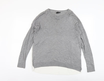 Topshop Womens Grey Round Neck Herringbone Polyester Pullover Jumper Size 12
