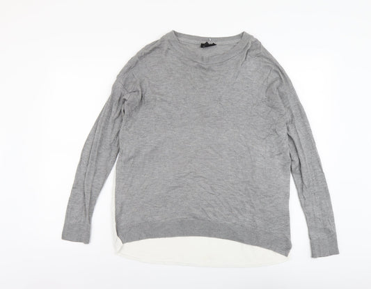 Topshop Womens Grey Round Neck Herringbone Polyester Pullover Jumper Size 12