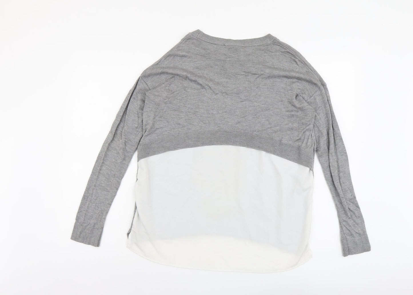 Topshop Womens Grey Round Neck Herringbone Polyester Pullover Jumper Size 12
