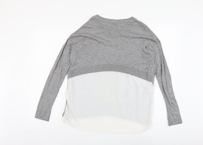 Topshop Womens Grey Round Neck Herringbone Polyester Pullover Jumper Size 12