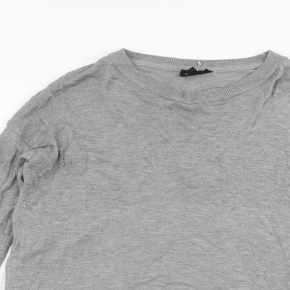 Topshop Womens Grey Round Neck Herringbone Polyester Pullover Jumper Size 12