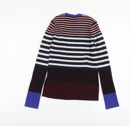 Warehouse Womens Multicoloured Round Neck Striped Viscose Pullover Jumper Size 12