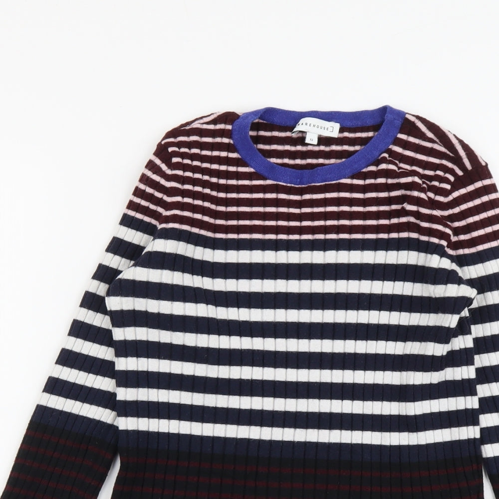 Warehouse Womens Multicoloured Round Neck Striped Viscose Pullover Jumper Size 12