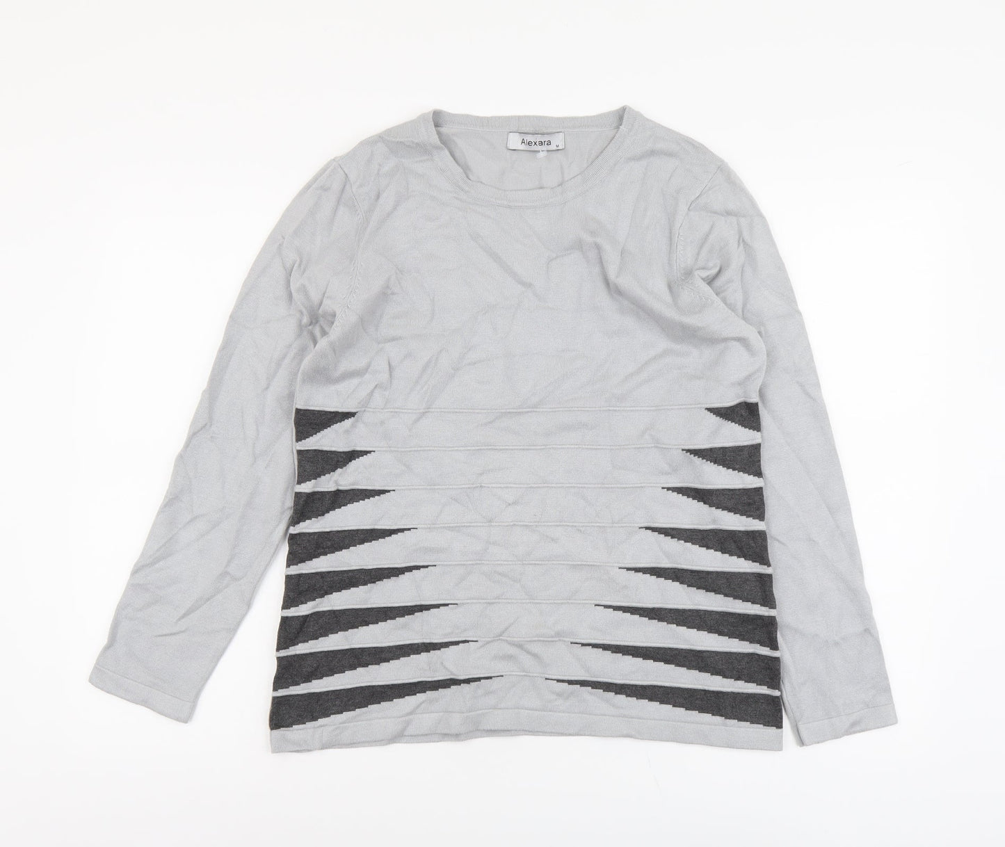 Alexara Womens Grey Round Neck Geometric Viscose Pullover Jumper Size M