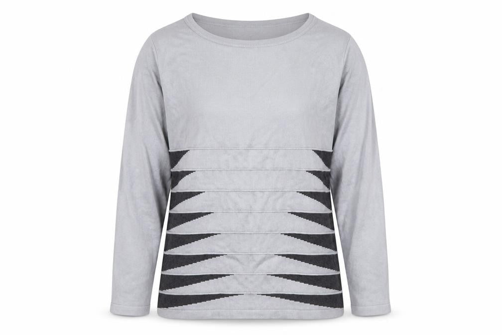 Alexara Womens Grey Round Neck Geometric Viscose Pullover Jumper Size M