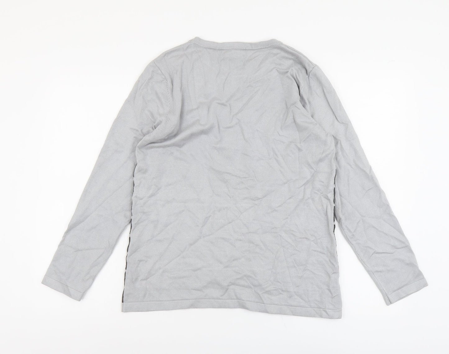 Alexara Womens Grey Round Neck Geometric Viscose Pullover Jumper Size M