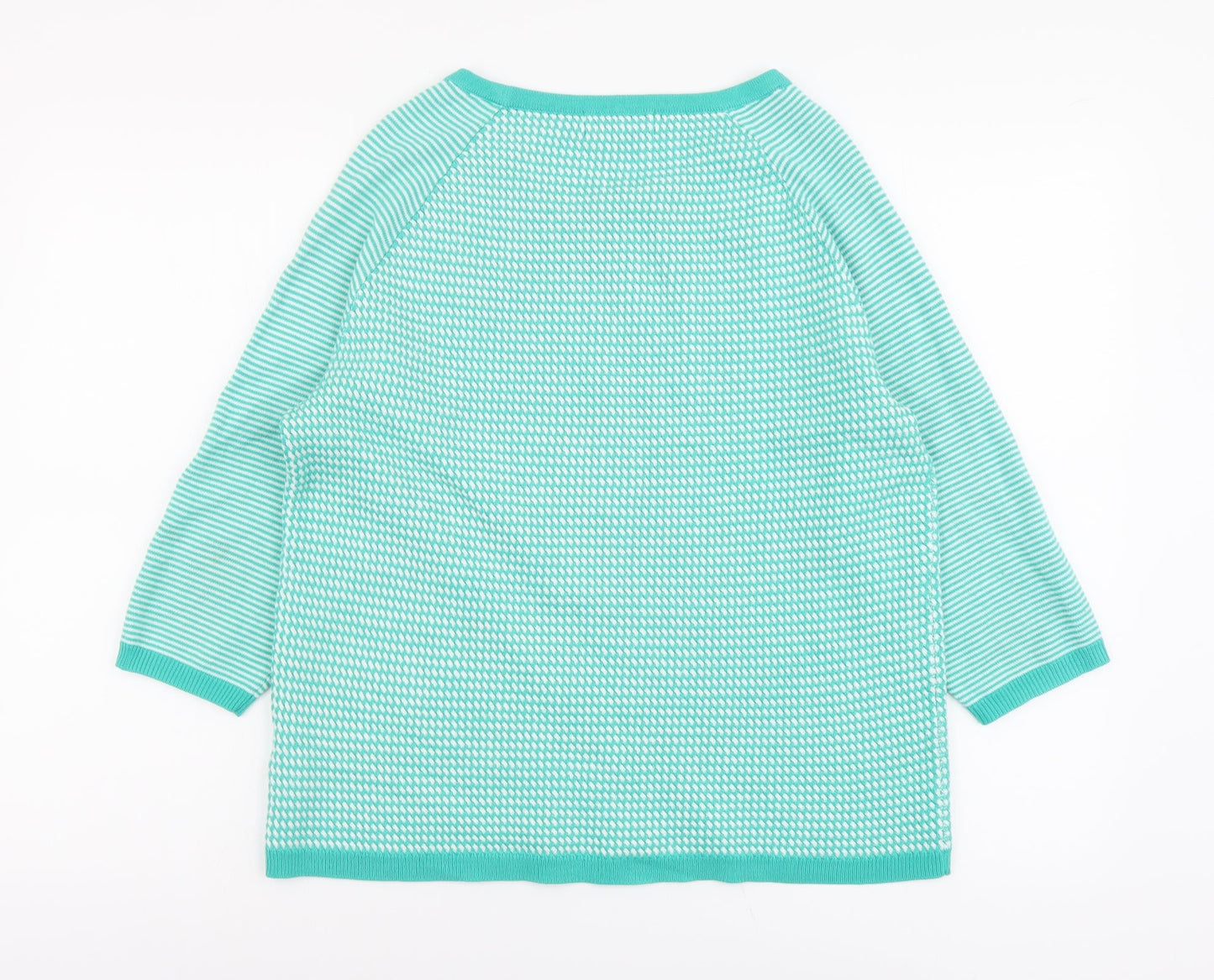 Per Una Womens Green Round Neck Striped Acrylic Pullover Jumper Size 14