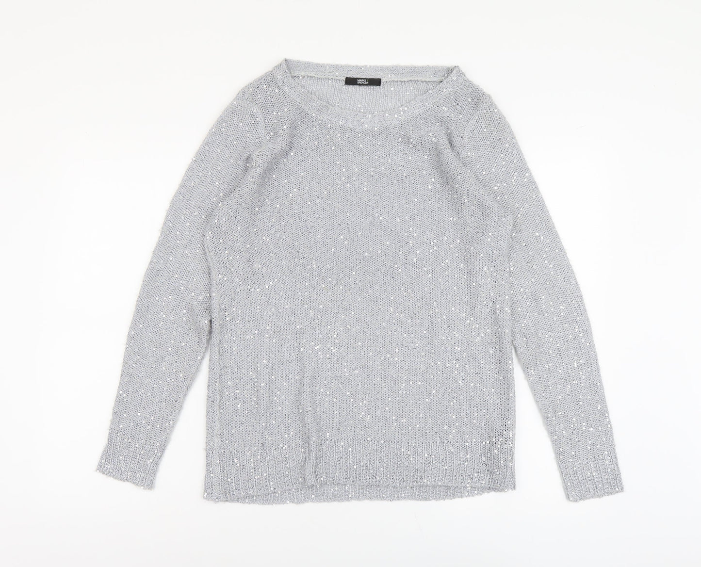 Marks and Spencer Womens Grey Scoop Neck Polyester Pullover Jumper Size 14