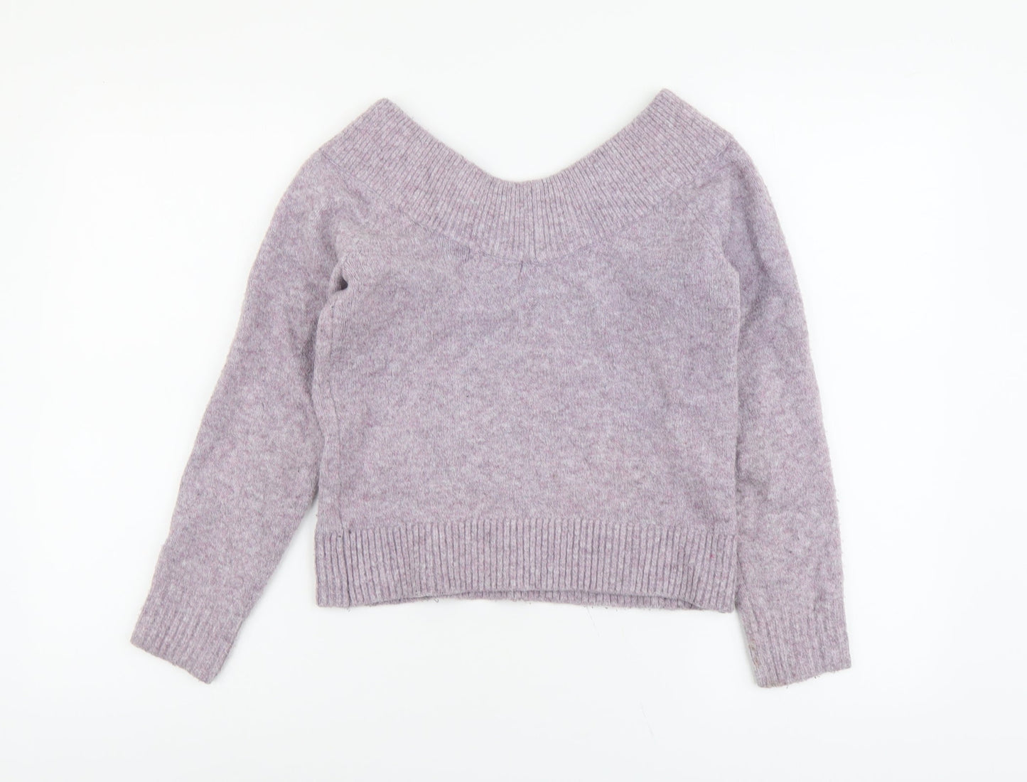 H&M Womens Purple V-Neck Acrylic Pullover Jumper Size XS