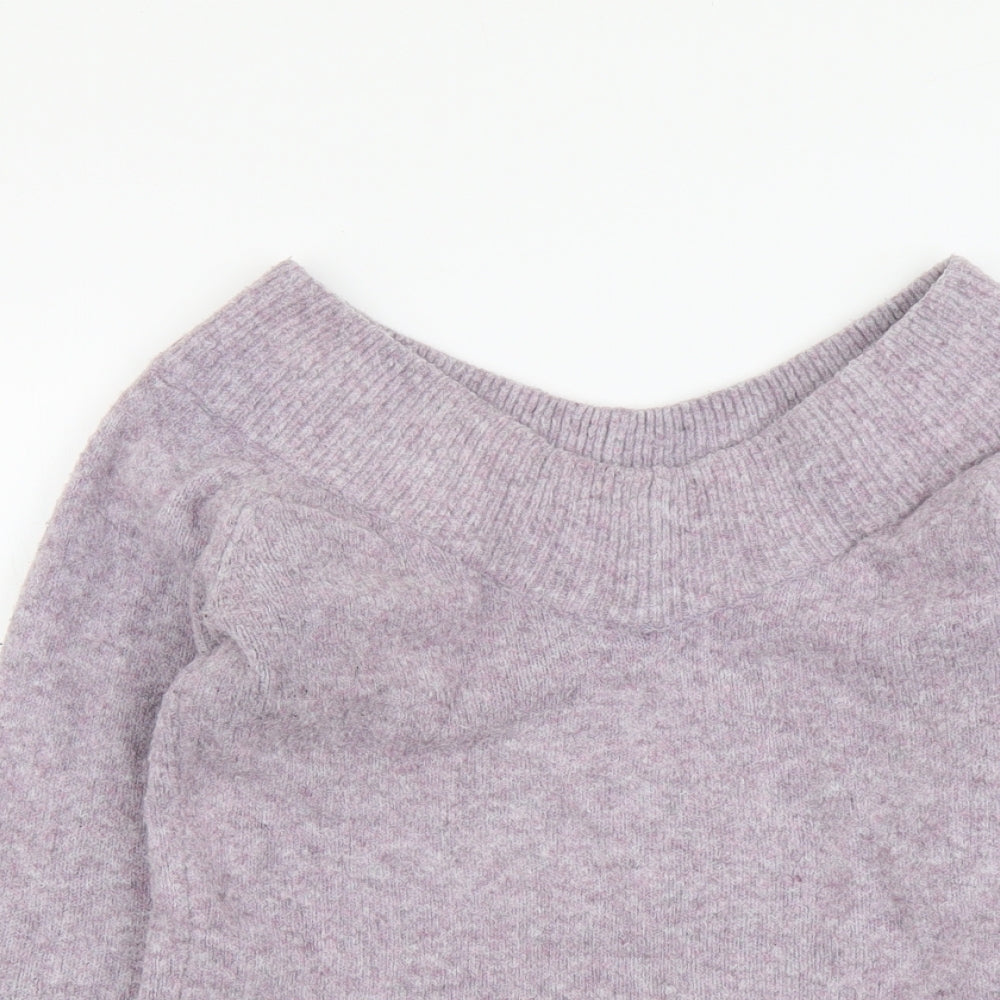 H&M Womens Purple V-Neck Acrylic Pullover Jumper Size XS