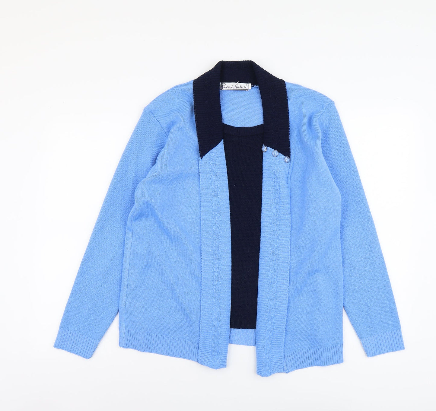 Pure&Natural Womens Blue V-Neck Acrylic Cardigan Jumper Size M