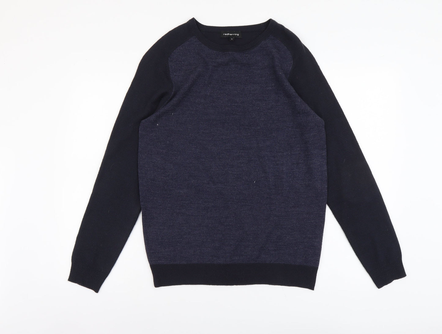 Red Herring Mens Blue Round Neck Acrylic Pullover Jumper Size S