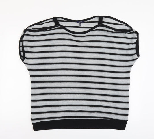 Samya Womens Grey Round Neck Striped Polyester Pullover Jumper Size 20