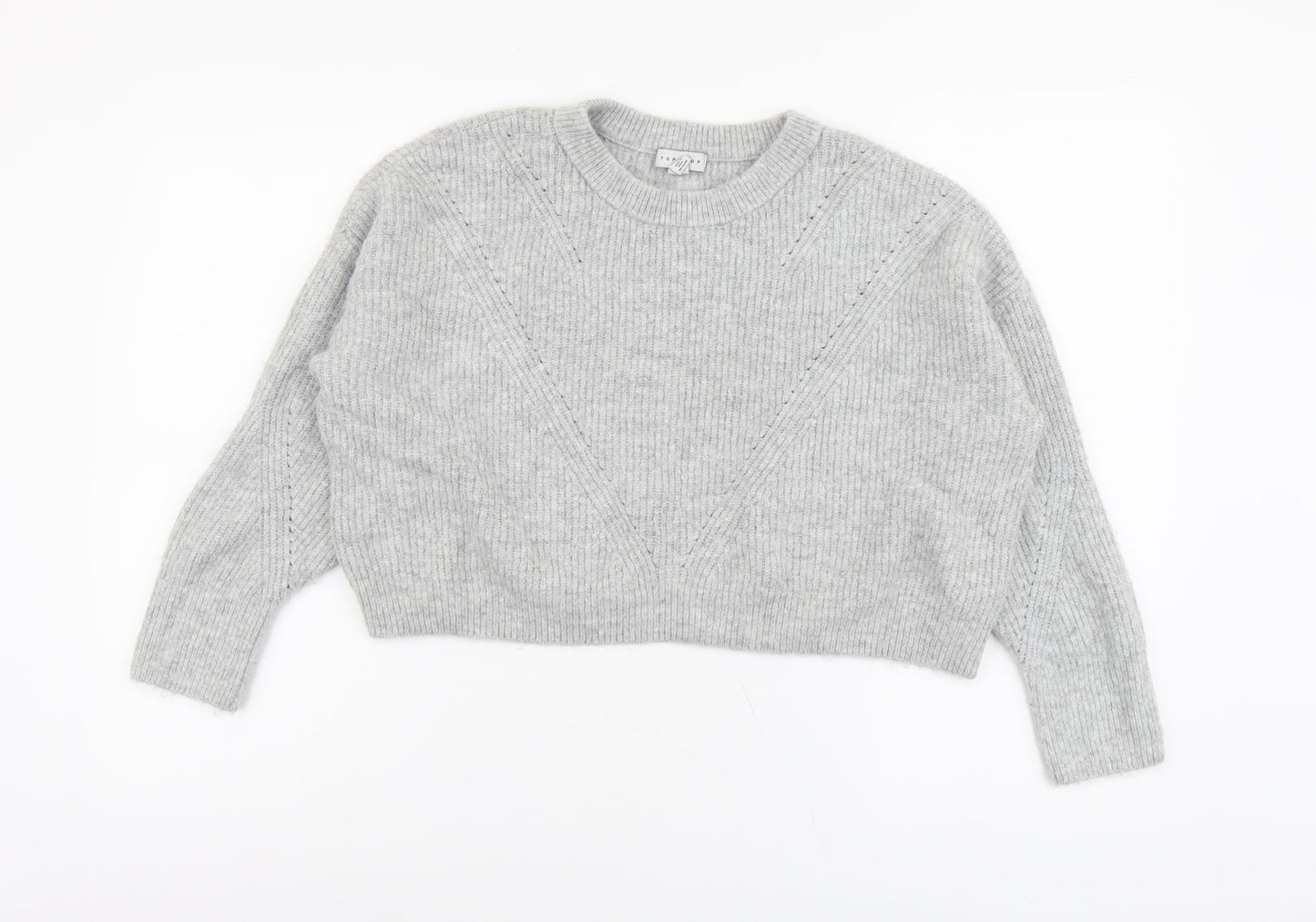 Topshop Womens Grey Round Neck Acrylic Pullover Jumper Size M - Cropped