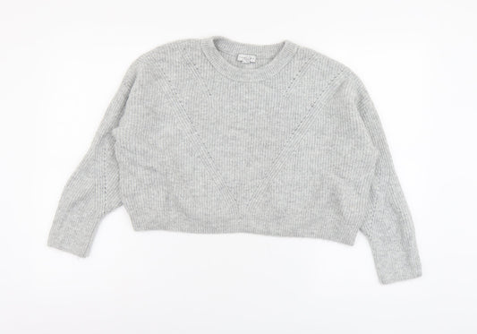 Topshop Womens Grey Round Neck Acrylic Pullover Jumper Size M - Cropped