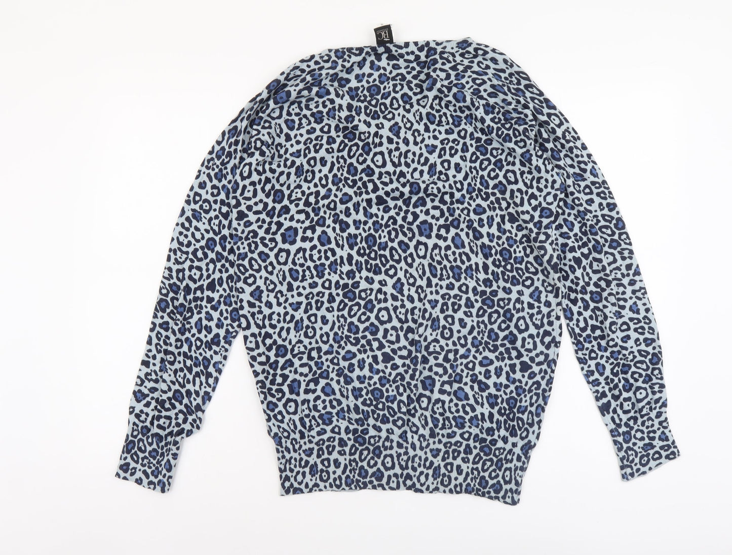 BC Connection Womens Blue Round Neck Animal Print Cotton Pullover Jumper Size 16
