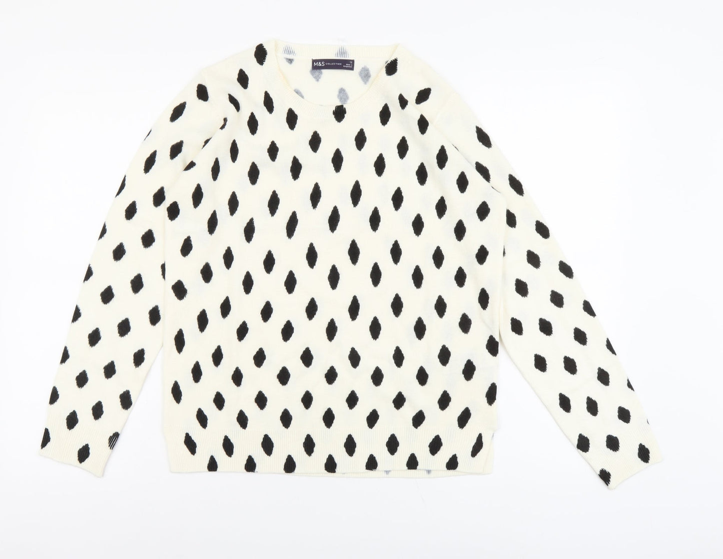 Marks and Spencer Womens Ivory Round Neck Geometric Acrylic Pullover Jumper Size 12