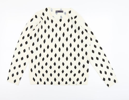 Marks and Spencer Womens Ivory Round Neck Geometric Acrylic Pullover Jumper Size 12