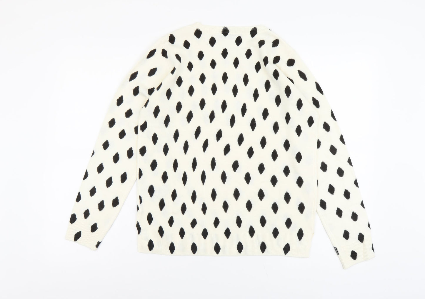 Marks and Spencer Womens Ivory Round Neck Geometric Acrylic Pullover Jumper Size 12