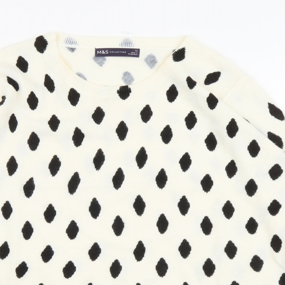 Marks and Spencer Womens Ivory Round Neck Geometric Acrylic Pullover Jumper Size 12